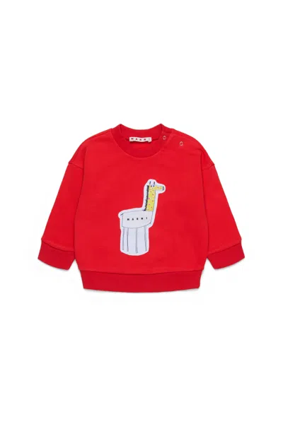 Marni Felpa Girocollo Con Stampa Giraffa In Red