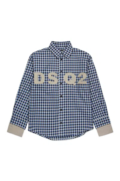 Dsquared2 Check Allover Shirt With Dsq2 Logo In Blue
