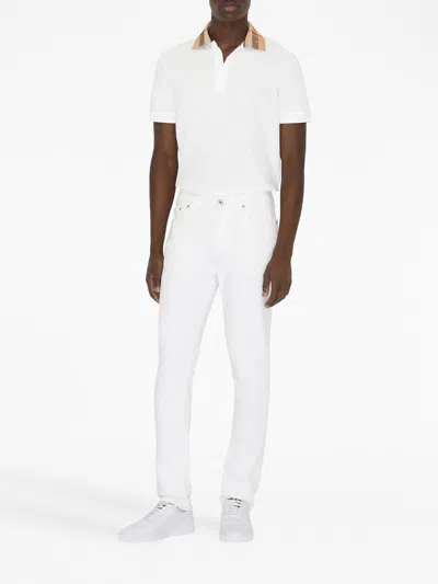 Burberry Check-collar White Polo Shirt With Three-button Placket