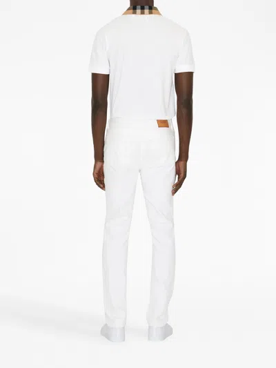 Burberry Check-collar White Polo Shirt With Three-button Placket