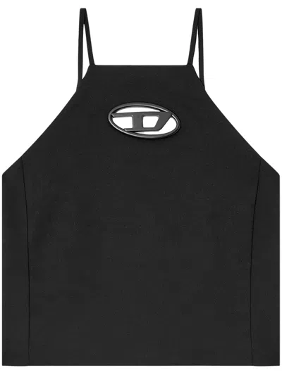 Diesel T-wilight Black Top With Halterneck And Oval D Logo Plaque On The Front In Wool Blend Woman