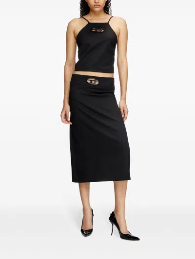 Diesel T-wilight Black Top With Halterneck And Oval D Logo Plaque On The Front In Wool Blend Woman