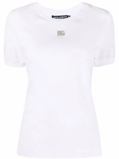 Dolce & Gabbana Black T-shirt With Logo Decorated With Crystals On The Front In Cotton Woman