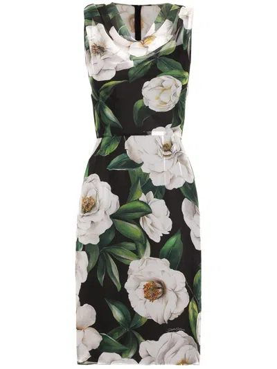 Dolce & Gabbana Women Gardenia Print Silk Chiffon Sheath Dress