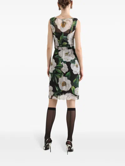 Dolce & Gabbana Women Gardenia Print Silk Chiffon Sheath Dress