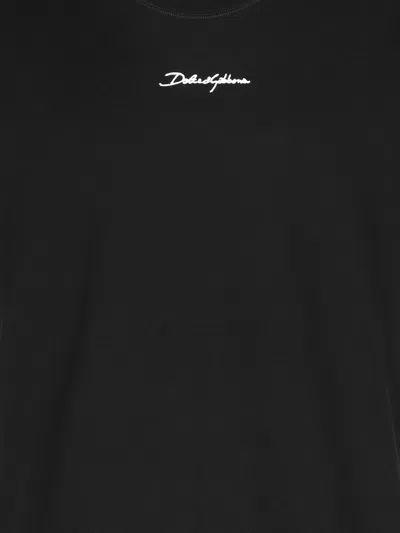 Dolce & Gabbana Black Crewneck T-shirt With Signature Logo In Cotton Man In Black