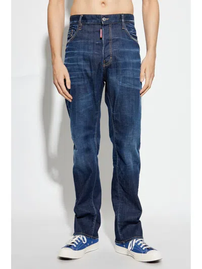 Dsquared2 Straight Leg Stretch Denim Jeans With Vintage Finish