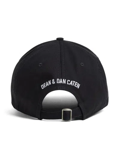 Dsquared2 Black Baseball Cap With Maxi Print On The Front And Logo Lettering On The Rear In Cotton Man