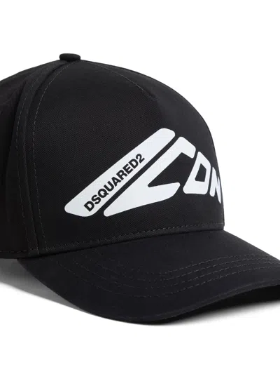 Dsquared2 Black Baseball Cap With Maxi Print On The Front And Logo Lettering On The Rear In Cotton Man