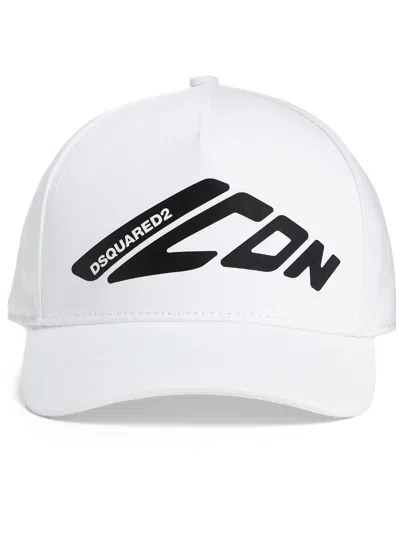 Dsquared2 Black Baseball Cap With Maxi Print On The Front And Logo Lettering On The Rear In Cotton Man