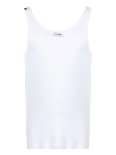 Dolce & Gabbana Classic Fit Cotton Blend Tank Top With Ribbed Texture In White