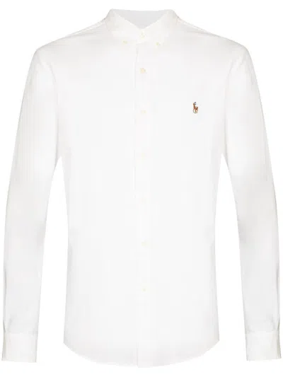 Polo Ralph Lauren Slim Fit White Cotton Shirt With Embroidered Logo In White