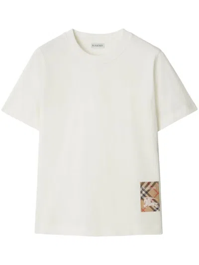 Burberry Cotton T-shirt With Check Application In Grey