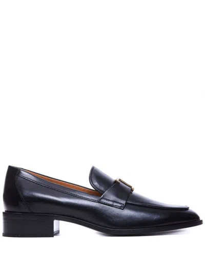 Tod's Elegant Leather Loafers With Almond Toe And Mid Stacked Heel In Multicolor
