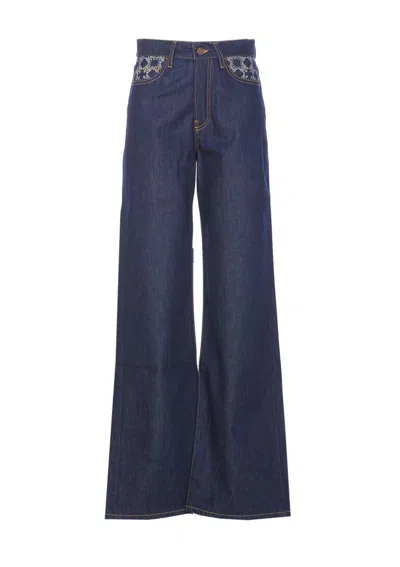 Amiri Loose Fit Wide-leg Trousers With Embroidered Pockets In Blue