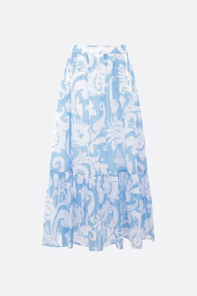 Etro Maxi Cotton Skirt With Contrasting Floral Paisley Print In Multicolor