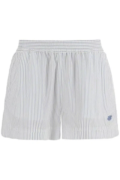 Stella Mccartney Embroidered Stripes Silk Shorts In White/steel