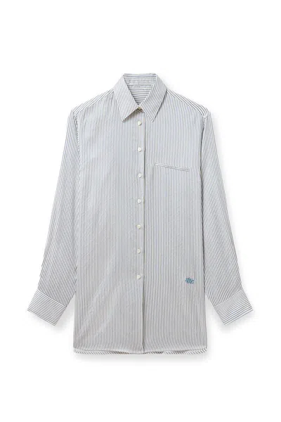 Stella Mccartney Embroidered Silk Oversize Shirt In White/steel