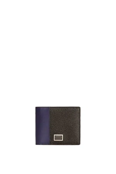Dolce & Gabbana Black Textured Calf Leather Bi-fold Wallet In Black/night Blue
