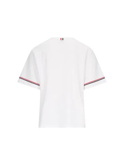 Thom Browne White Crewneck T-shirt With Rwb Detail On Neck And Sleeve In White