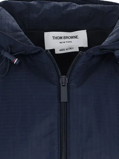 Thom Browne 4-bar Stripe Ripstop Hooded Gilet In Blue