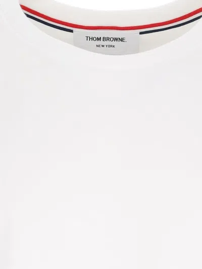 Thom Browne White Crewneck T-shirt With Rwb Detail On Neck And Sleeve In White