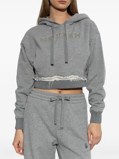 Alexander Mcqueen Logo Embroidered Hooded Sweatshirt In Grey