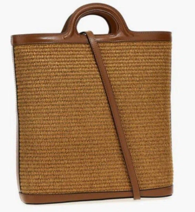 Marni Two-tone Raffia And Leather Tropicalia Bucket Bag In Multicolor