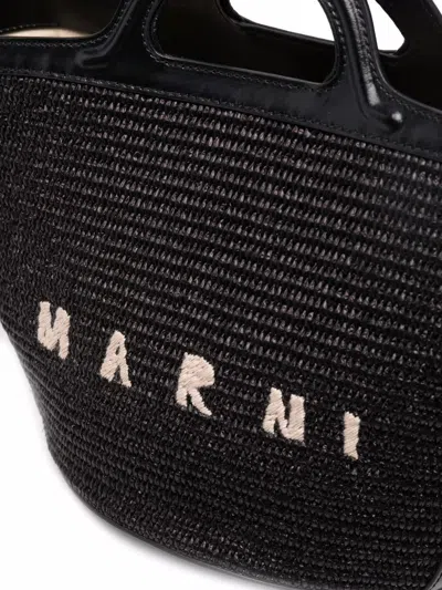 Marni Women Black Leather And Raffia Small Tropicalia Summer Handbag In Multicolor