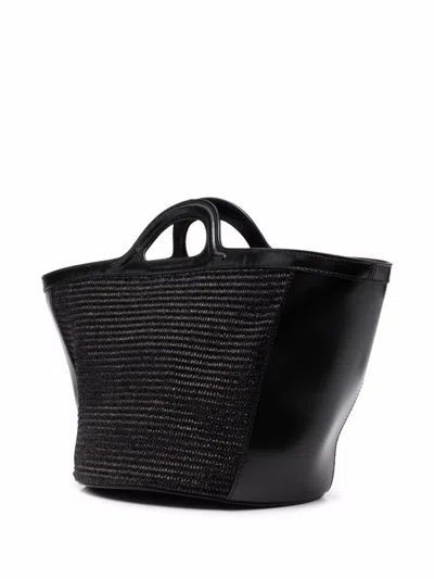 Marni Women Black Leather And Raffia Small Tropicalia Summer Handbag In Multicolor