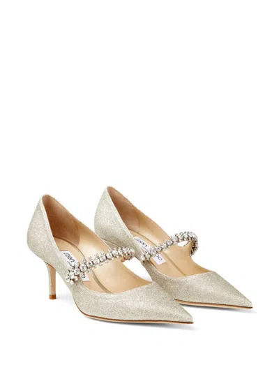 Jimmy Choo Bing White Pumps With Crystal Embellishments And High Cone Heel In Patent Leather Blend Woman In White