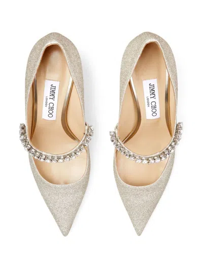 Jimmy Choo Bing White Pumps With Crystal Embellishments And High Cone Heel In Patent Leather Blend Woman In White