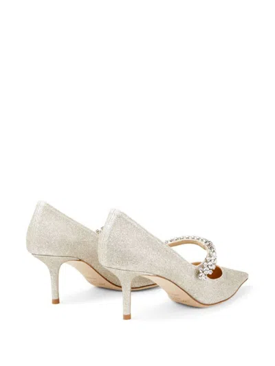 Jimmy Choo Bing White Pumps With Crystal Embellishments And High Cone Heel In Patent Leather Blend Woman In White
