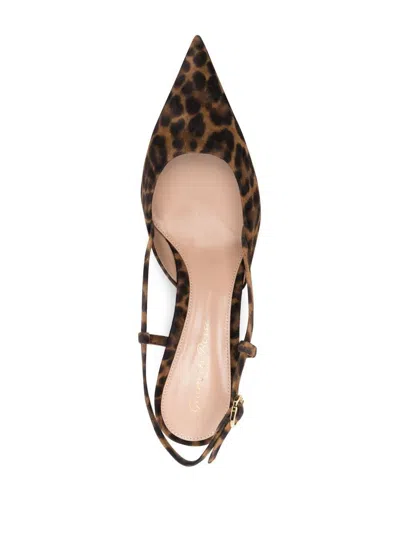 Gianvito Rossi Suede Kitten Heel Leopard Print Pumps In Brown