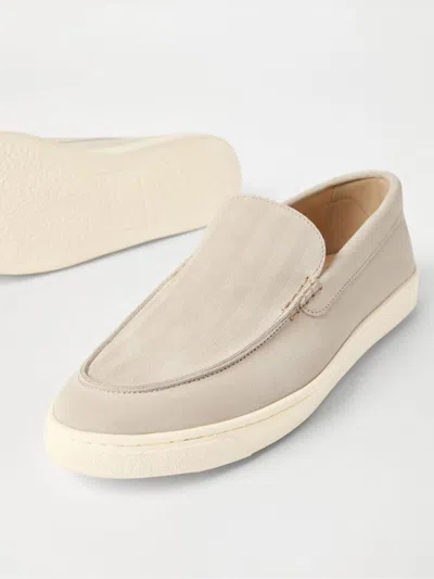 Brunello Cucinelli Chevron Embossed Suede Loafer In Beige
