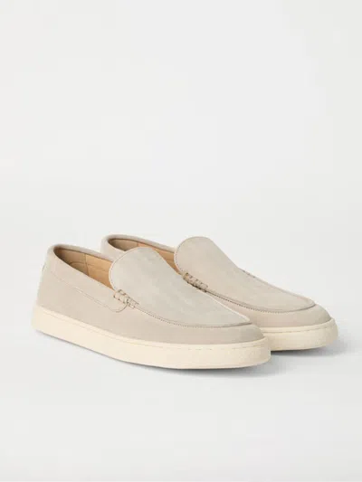 Brunello Cucinelli Chevron Embossed Suede Loafer In Beige