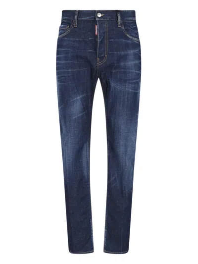 Dsquared2 Straight Leg Stretch Denim Jeans With Vintage Finish In Blue