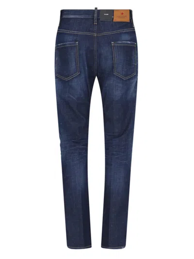 Dsquared2 Straight Leg Stretch Denim Jeans With Vintage Finish In Blue