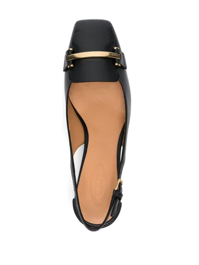 Tod's Square Toe Block Heel Gold-tone Hardware Slingback In Multicolor