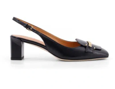 Tod's Square Toe Block Heel Gold-tone Hardware Slingback In Multicolor