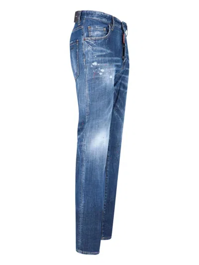 Dsquared2 Cotton Blend Distressed Effect Tapered Leg Trousers In Blue