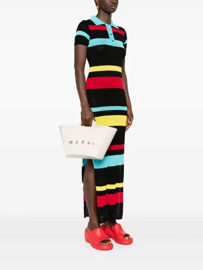 Marni Woven Cotton Handbag With Structured Silhouette In Multicolor