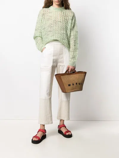 Marni Two-tone Leather And Raffia Small Tropicalia Summer Handbag In Multicolor