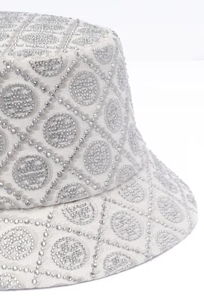 Tory Burch Crystal Embellished Wide Brim Hat In Gray