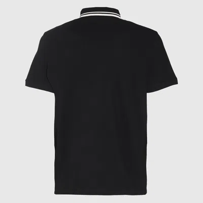 Valentino Garavani Black Polo Shirt With Classic Bicolor Collar And Logo Patch On The Front In Cotto In Black