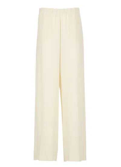 Fabiana Filippi Crepe Trousers Beaded Elastic Waistband In Beige