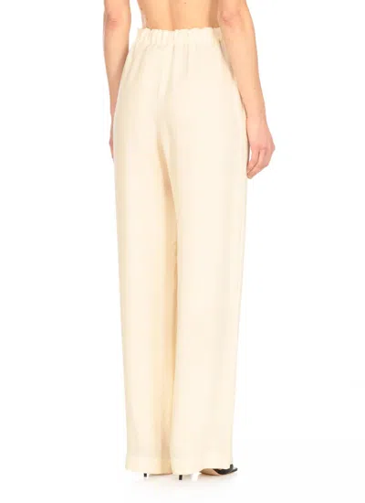 Fabiana Filippi Crepe Trousers Beaded Elastic Waistband In Beige