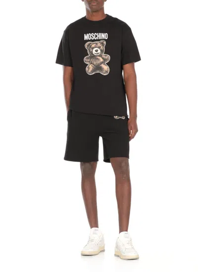 Moschino Logo Sweatpants Shorts In Black