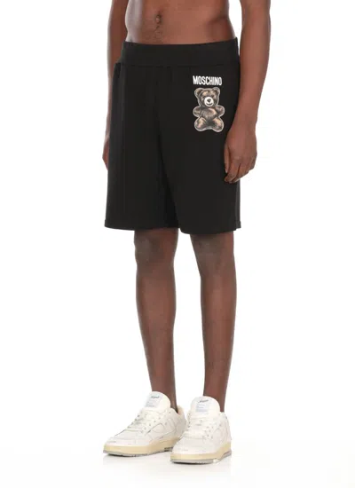 Moschino Logo Sweatpants Shorts In Black