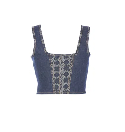 Amiri Lace Bustier Crop Top Square Neckline In Blue